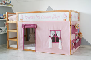 IKEA Kura Bed Curtains - Pink Teflon with Tulle Window and Art Display Side Panel