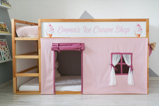 IKEA Kura Bed Curtains - Pink Teflon with Tulle Window and Art Display Side Panel