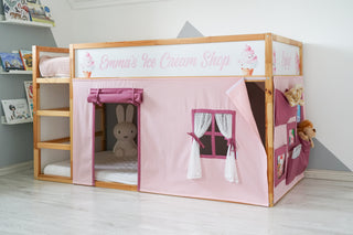IKEA Kura Bed Curtains - Pink Teflon with Tulle Window and Art Display Side Panel