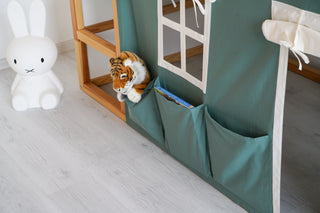 IKEA KURA Bunk Bed Curtains with Storage Pockets - Eucalyptus Cotton with Door and Windows
