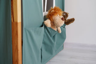 IKEA KURA Bunk Bed Curtains with Storage Pockets - Eucalyptus Cotton with Door and Windows
