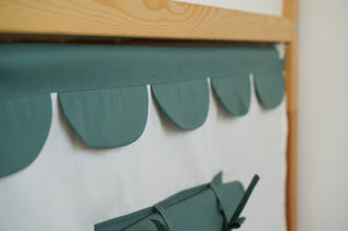 KURA Bunk Bed Curtains with Scallop Trim - Ivory and Eucalyptus Green