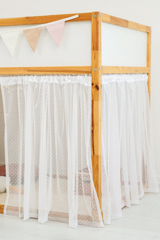 IKEA KURA Bunk Bed Curtains - Sheer Polka Dot Tulle for Girls Room