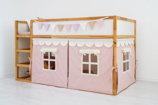 IKEA KURA Bunk Bed Curtains with Scallop Trim - Blush Pink, Ready to Hang