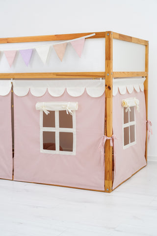 IKEA KURA Bunk Bed Curtains with Scallop Trim - Blush Pink, Ready to Hang