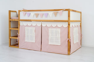 IKEA KURA Bunk Bed Curtains with Scallop Trim - Blush Pink, Ready to Hang