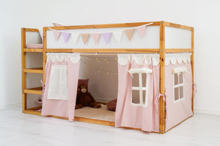IKEA KURA Bunk Bed Curtains with Scallop Trim - Blush Pink, Ready to Hang