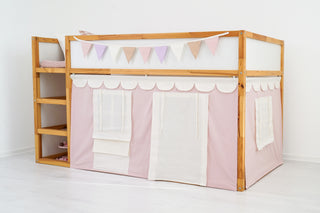 IKEA KURA Bunk Bed Curtains - Pink Cotton with Scallop Trim and Window Pocket