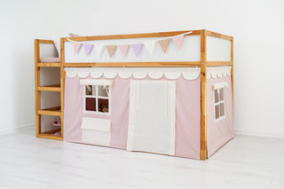 IKEA KURA Bunk Bed Curtains - Pink Cotton with Scallop Trim and Window Pocket