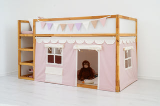 IKEA KURA Bunk Bed Curtains - Pink Cotton with Scallop Trim and Window Pocket