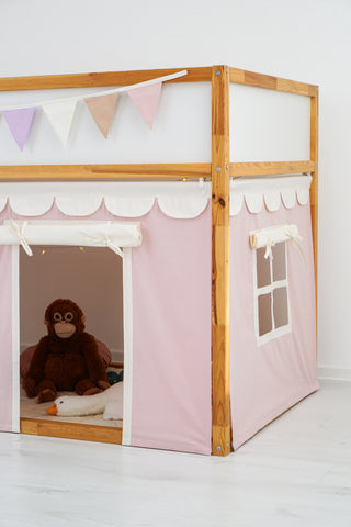 IKEA KURA Bunk Bed Curtains - Pink Cotton with Scallop Trim and Window Pocket