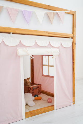IKEA KURA Bunk Bed Curtains - Pink Cotton with Scallop Trim and Window Pocket