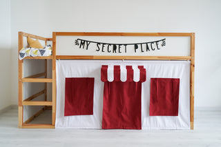 Kura Bed Curtains - Red and White Shop Playhouse with Striped Awning