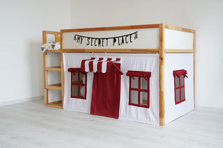 Kura Bed Curtains - Red and White Shop Playhouse with Striped Awning