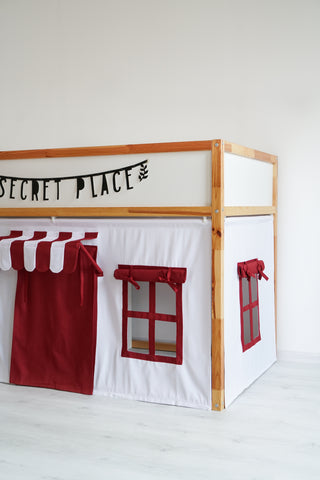 Kura Bed Curtains - Red and White Shop Playhouse with Striped Awning