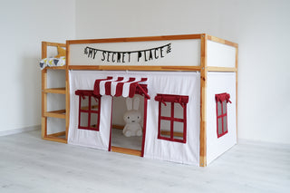 Kura Bed Curtains - Red and White Shop Playhouse with Striped Awning