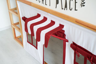 Kura Bed Curtains - Red and White Shop Playhouse with Striped Awning