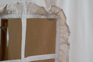 KURA Bunk Bed Curtains with Pompoms and Ruffled Windows - Beige Cotton