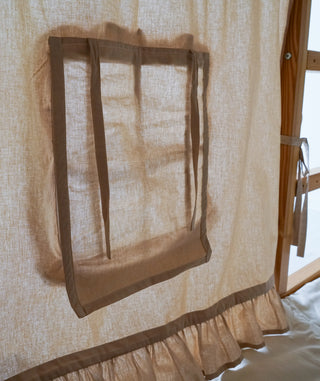 KURA Bunk Bed Curtains with Pompoms and Ruffled Windows - Beige Cotton