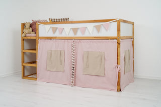 Curtains for IKEA KURA Bunk Bed with Pompoms - Blush Pink, Ready to Hang