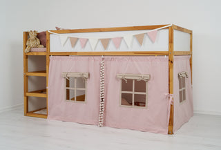 Curtains for IKEA KURA Bunk Bed with Pompoms - Blush Pink, Ready to Hang