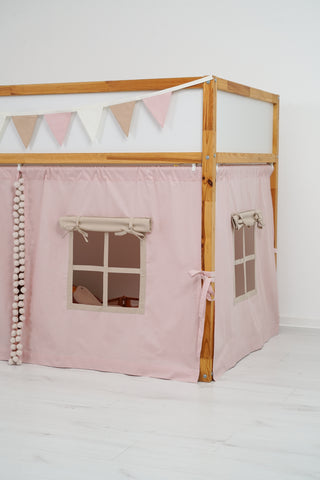Curtains for IKEA KURA Bunk Bed with Pompoms - Blush Pink, Ready to Hang