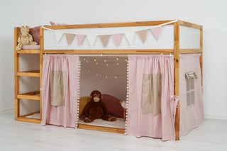 Curtains for IKEA KURA Bunk Bed with Pompoms - Blush Pink, Ready to Hang