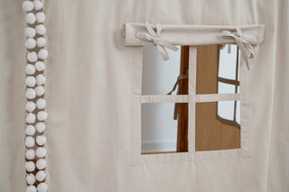 IKEA KURA Bunk Bed Curtains with Pompoms - Beige Cotton, Ready to Hang