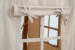IKEA KURA Bunk Bed Curtains with Pompoms - Beige Cotton, Ready to Hang