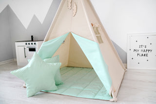 Natural and Mint Kids Teepee Tent | Handmade Cotton Indoor Play Tent