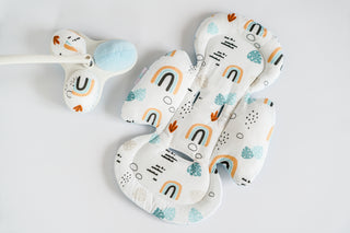 Mamaroo Cover and Insert - Rainbow Cotton and Blue Minky Velvet