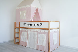 Twin Bed Canopy - Pink Scallop Bed Tent, 4-in-1 Sleep and Play Solution