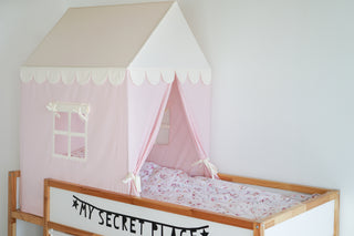 Twin Bed Canopy - Pink Scallop Bed Tent, 4-in-1 Sleep and Play Solution