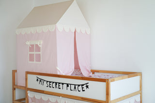 Twin Bed Canopy - Pink Scallop Bed Tent, 4-in-1 Sleep and Play Solution