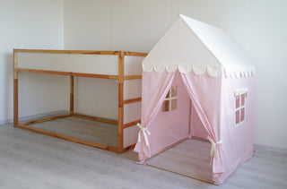 Twin Bed Canopy - Pink Scallop Bed Tent, 4-in-1 Sleep and Play Solution