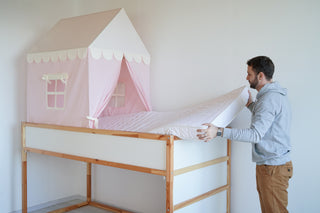 Twin Bed Canopy - Pink Scallop Bed Tent, 4-in-1 Sleep and Play Solution
