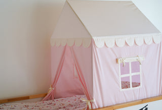 Twin Bed Canopy - Pink Scallop Bed Tent, 4-in-1 Sleep and Play Solution