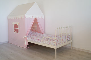 Twin Bed Canopy - Pink Scallop Bed Tent, 4-in-1 Sleep and Play Solution
