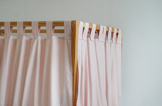 IKEA KURA Floor Bed Curtains with Ruffle Hem - Blush Cotton Tab Top