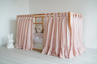 IKEA KURA Floor Bed Curtains with Ruffle Hem - Blush Cotton Tab Top