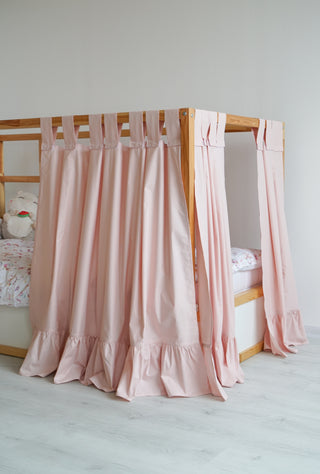 IKEA KURA Floor Bed Curtains with Ruffle Hem - Blush Cotton Tab Top