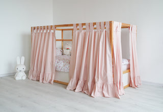 IKEA KURA Floor Bed Curtains with Ruffle Hem - Blush Cotton Tab Top