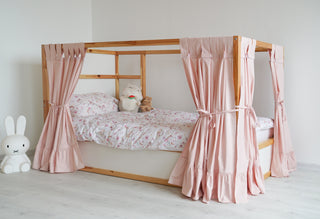 IKEA KURA Floor Bed Curtains with Ruffle Hem - Blush Cotton Tab Top