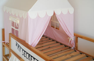 Twin Bed Canopy - Pink Scallop Bed Tent, 4-in-1 Sleep and Play Solution