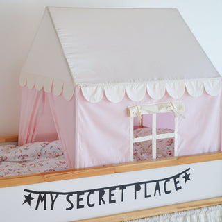 Twin Bed Canopy - Pink Scallop Bed Tent, 4-in-1 Sleep and Play Solution