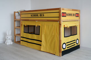 IKEA Kura Bunk Bed Curtains - School Bus Yellow Playhouse with Roll-Up Windows and Door