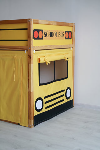 IKEA Kura Bunk Bed Curtains - School Bus Yellow Playhouse with Roll-Up Windows and Door