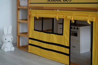 IKEA Kura Bunk Bed Curtains - School Bus Yellow Playhouse with Roll-Up Windows and Door