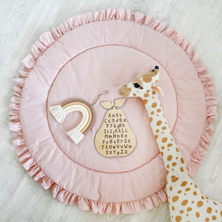 Blush Pink Round Play Mat with Ruffle | Padded Cotton Kids Floor Mat