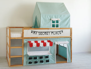 IKEA Kura Bed Tent - Tiffany Blue Teflon Canopy, 4-in-1 Sleep and Play Solution